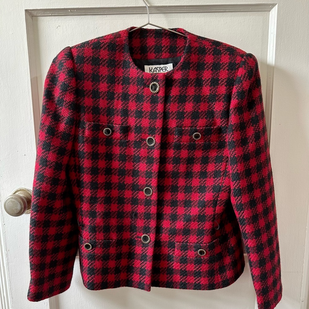 Vintage Kasper ASL Red & Black Checkered Jacket ❤️
